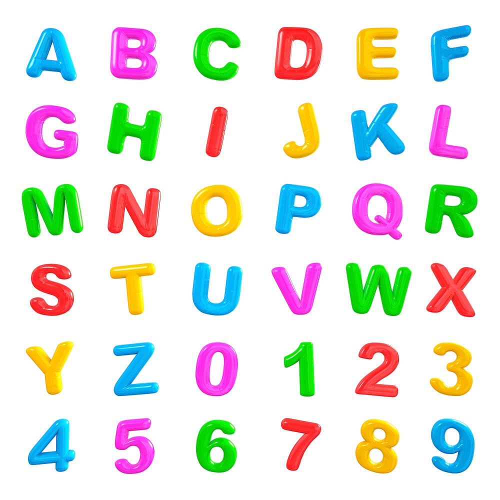 English multi coloured alphabet and number.