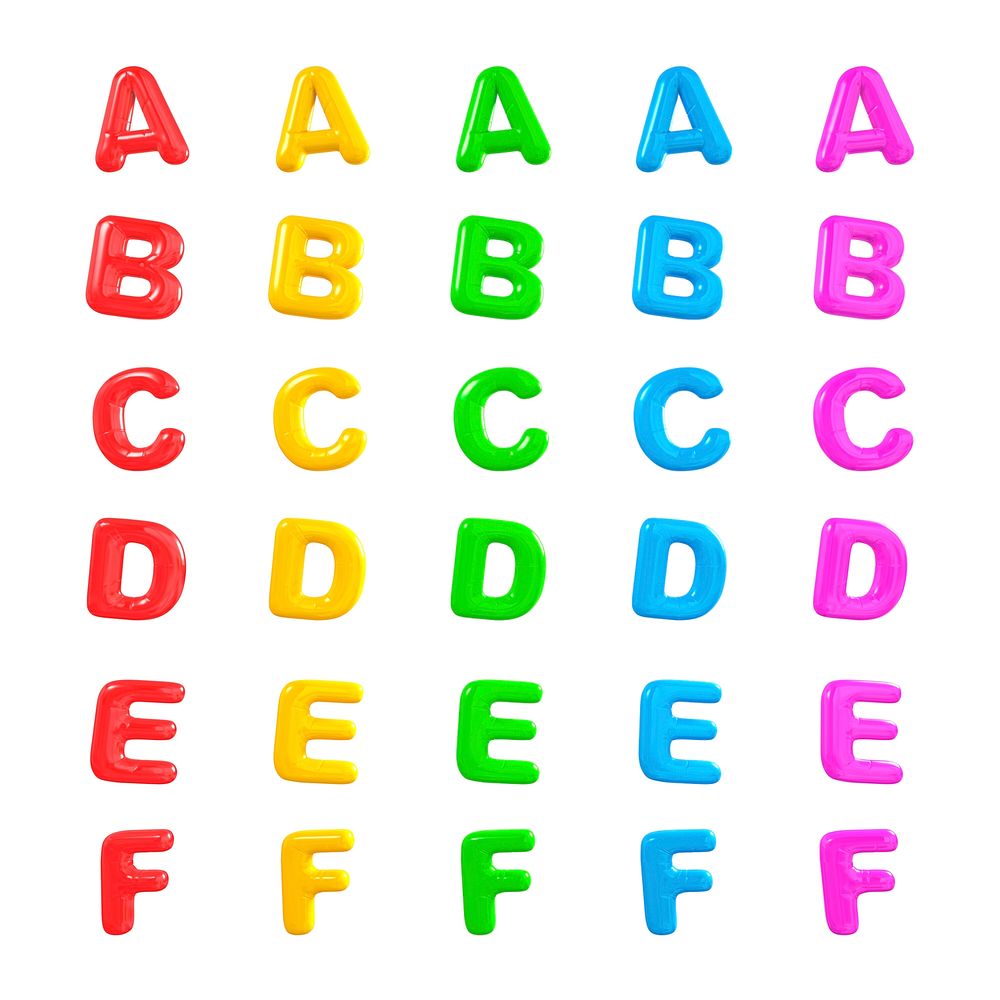English multi coloured alphabet.