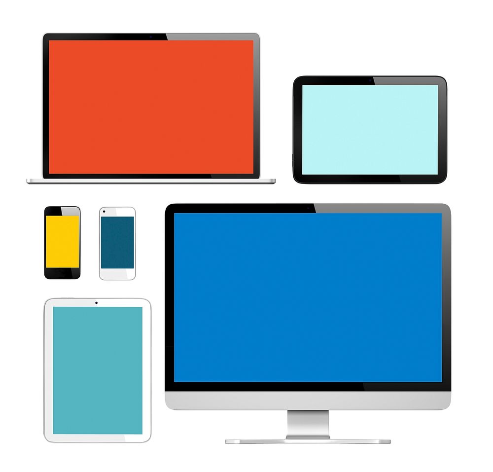 Group of Digital Devices with Colorful Screens