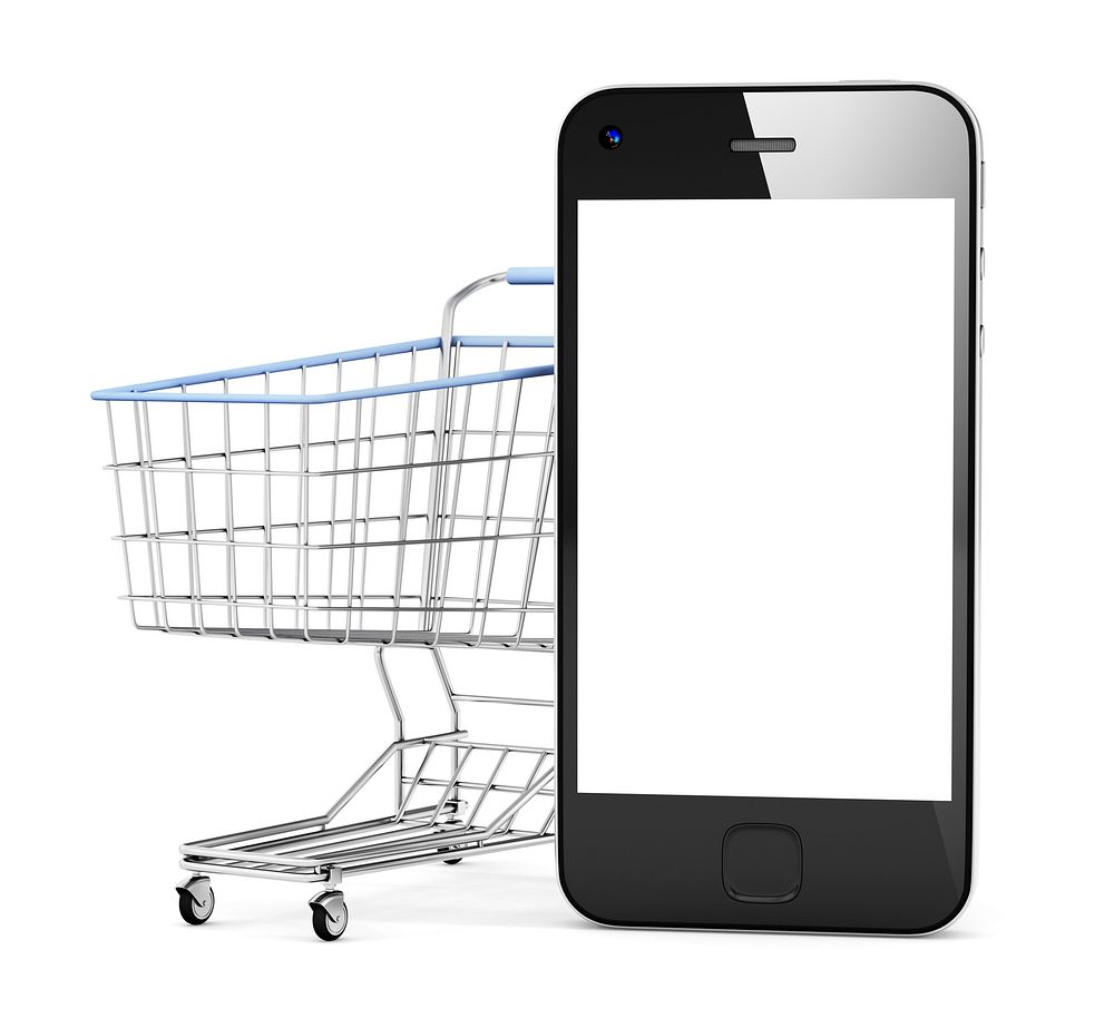 Smart phone and shopping cart.