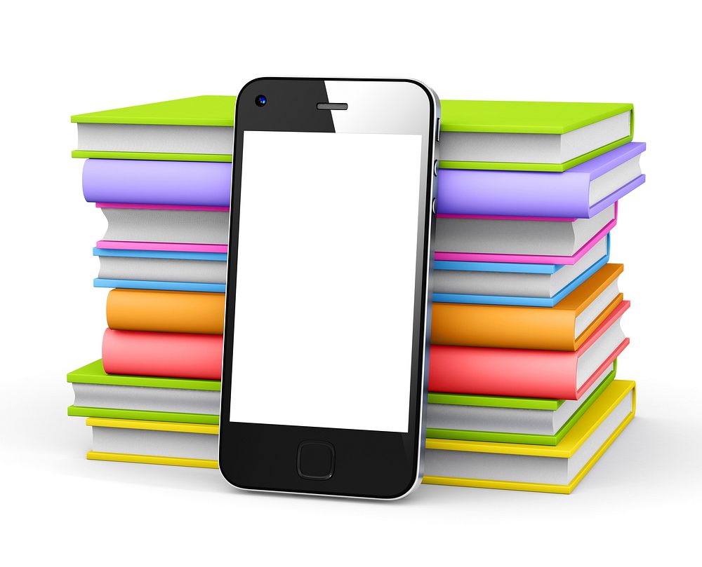 Smart phone with books.