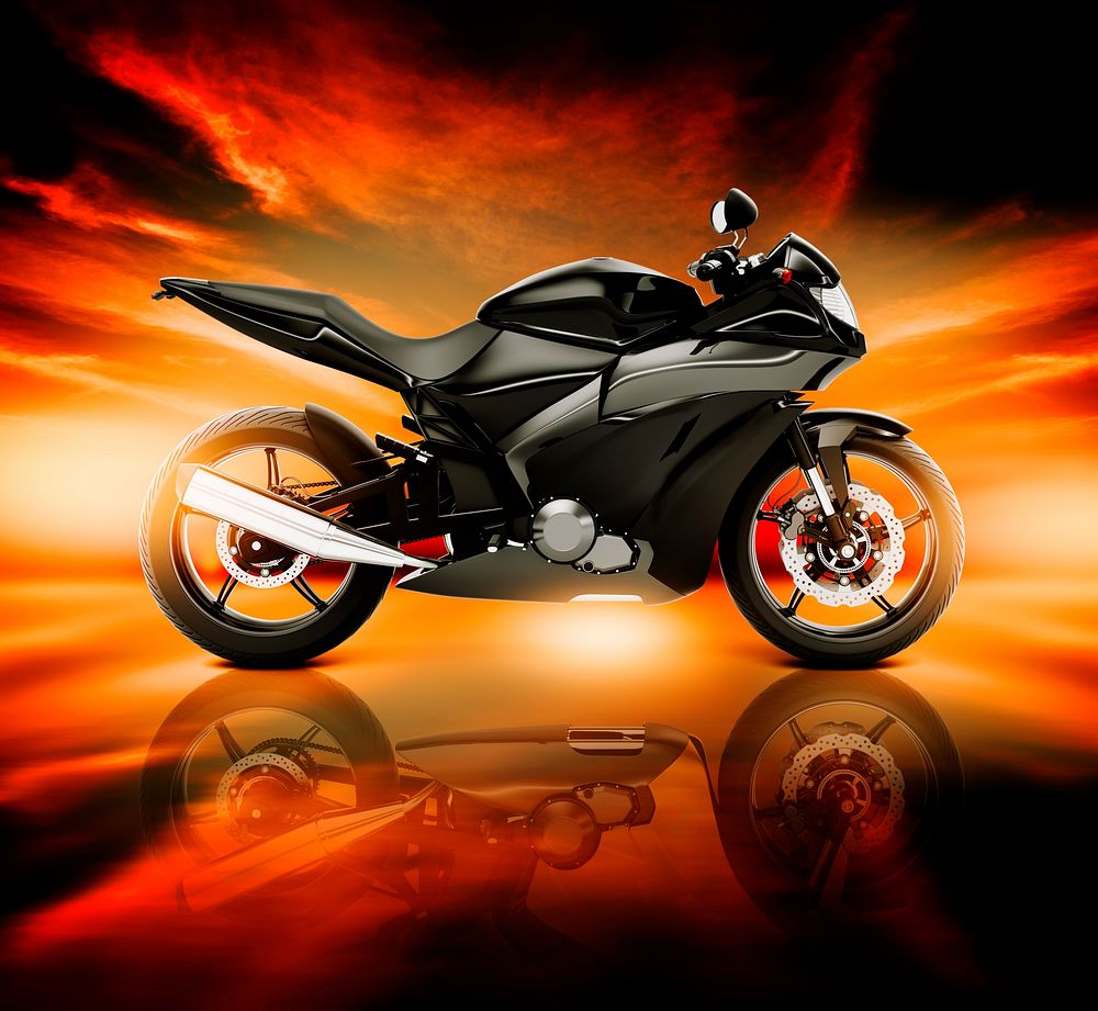 3D Image of Motorcycle with Skyline Horizon