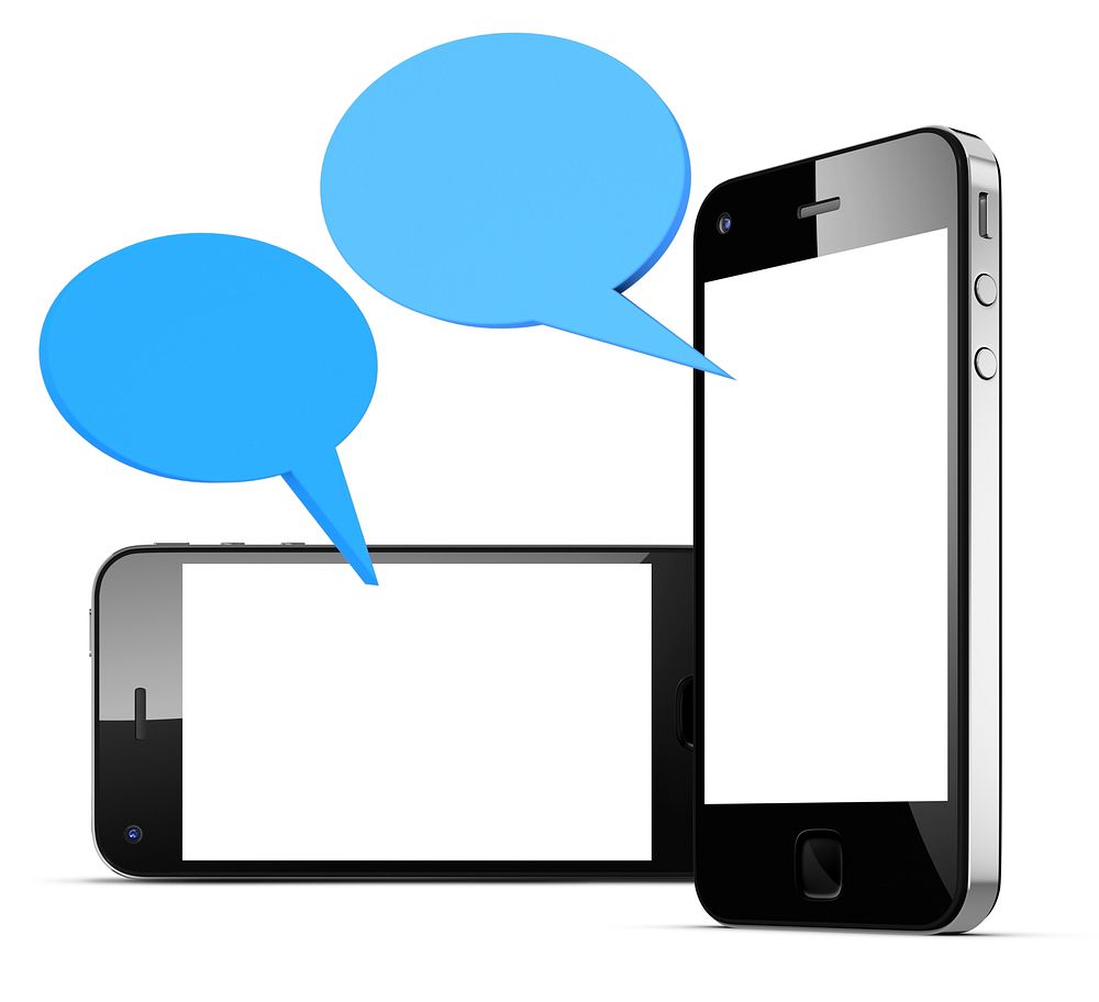 blue speech bubble with amart phones.