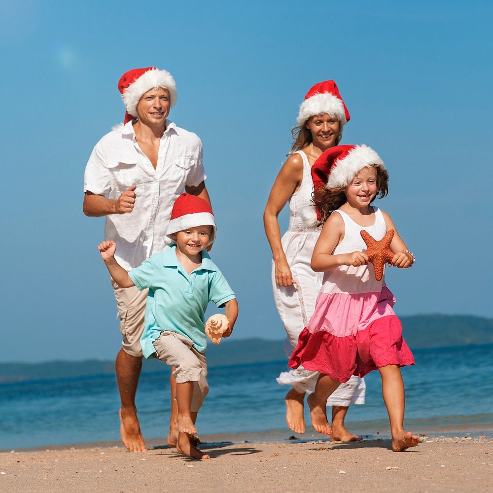 A Caucasian family is enjoying summer vacation