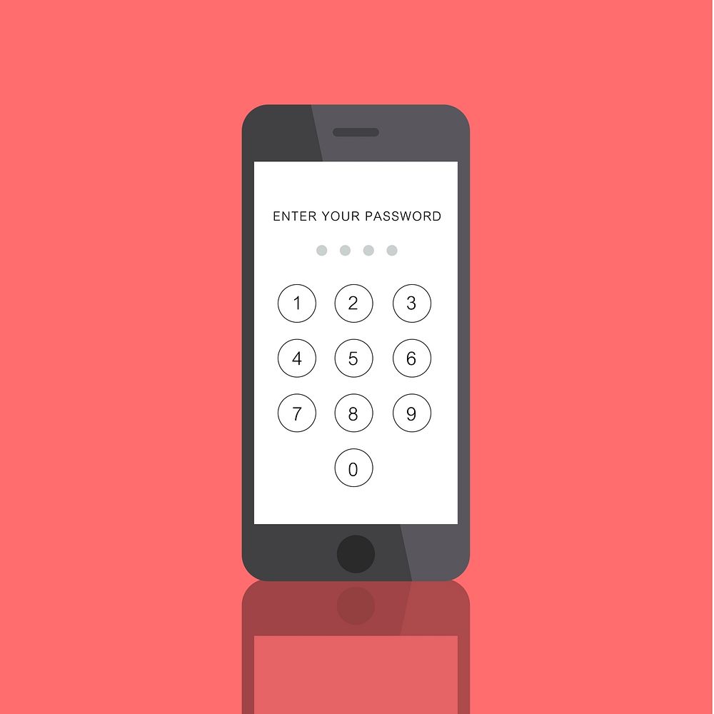 Illustration of mobile phone with enter password screen
