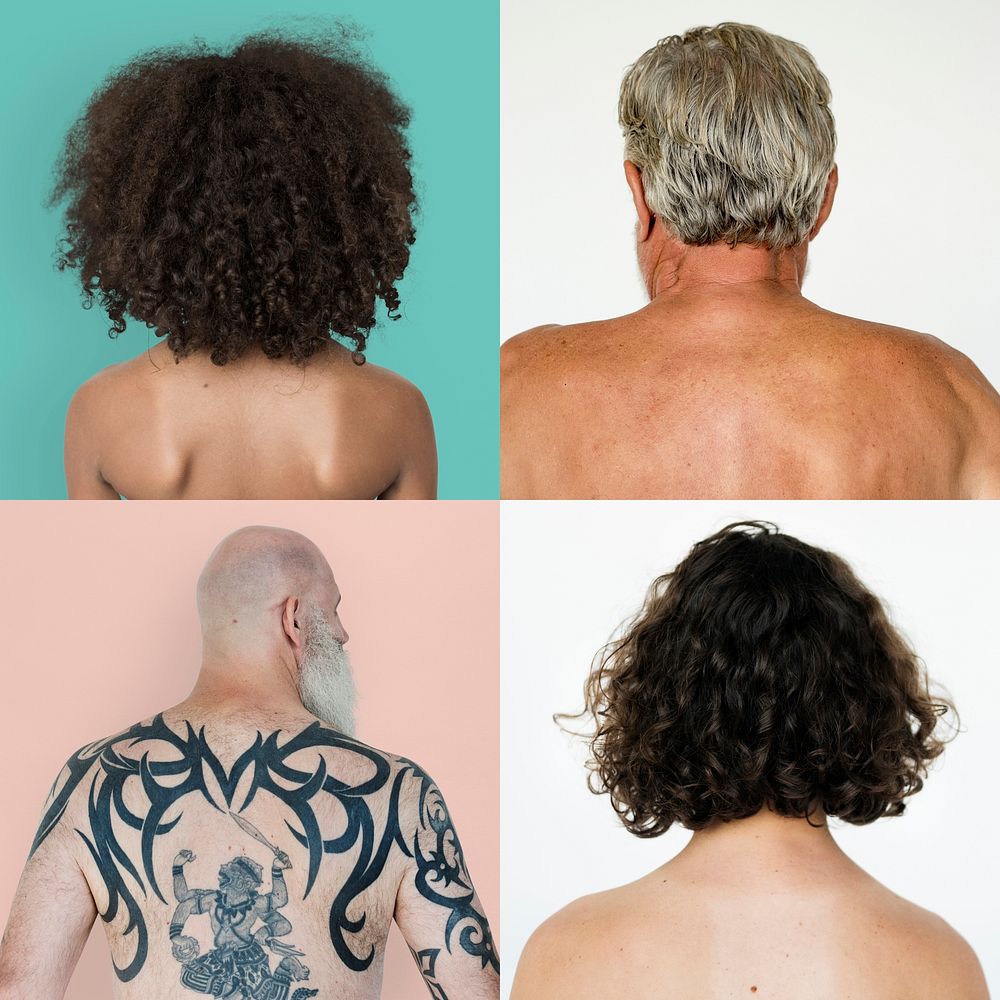 Back view collage of diverse studio people