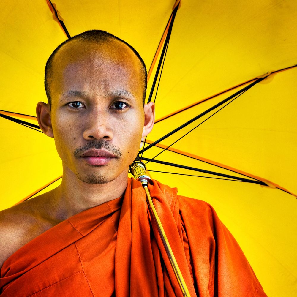 Buddhist Monk Holding Umbrella Concept