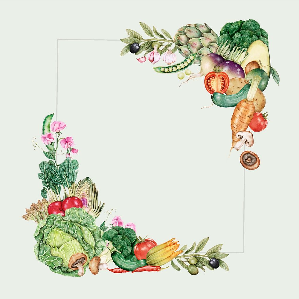 Vegetable border frame vector hand-drawn