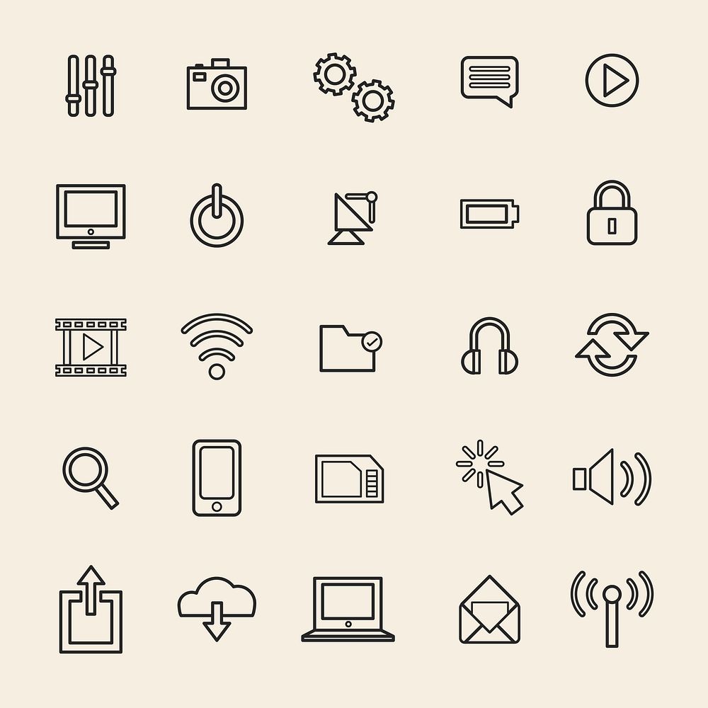 Illustration of technology icons set