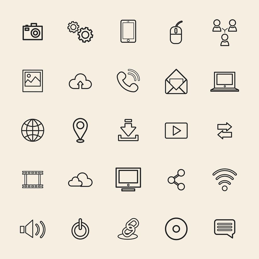 Illustration of technology icons set