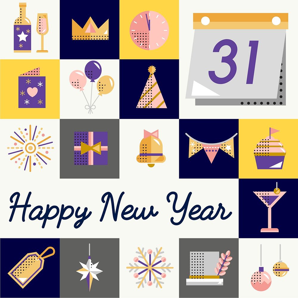 New year icons set vector