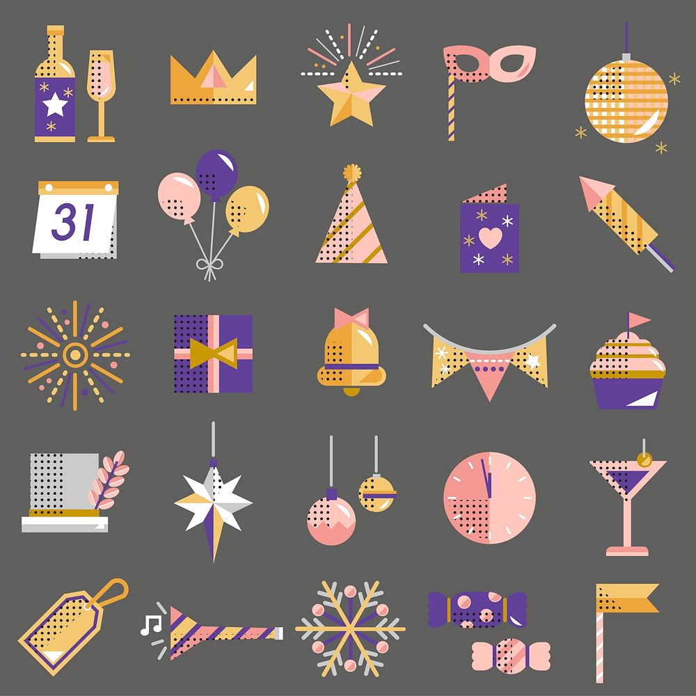 New year icons set vector