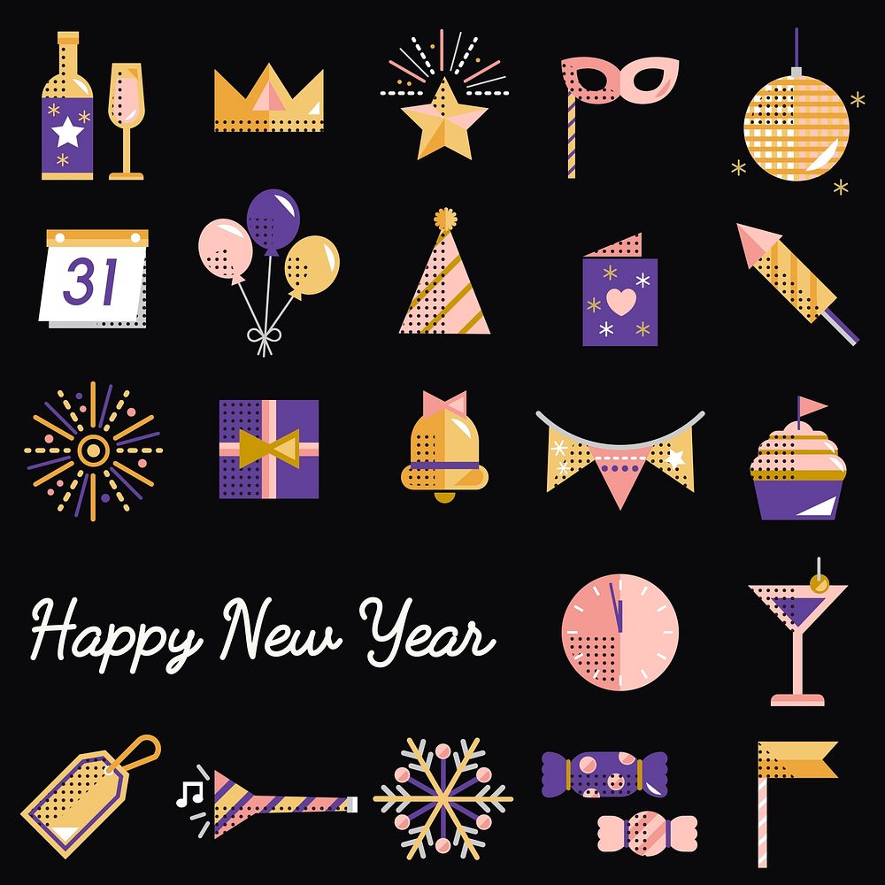 New year icons set vector