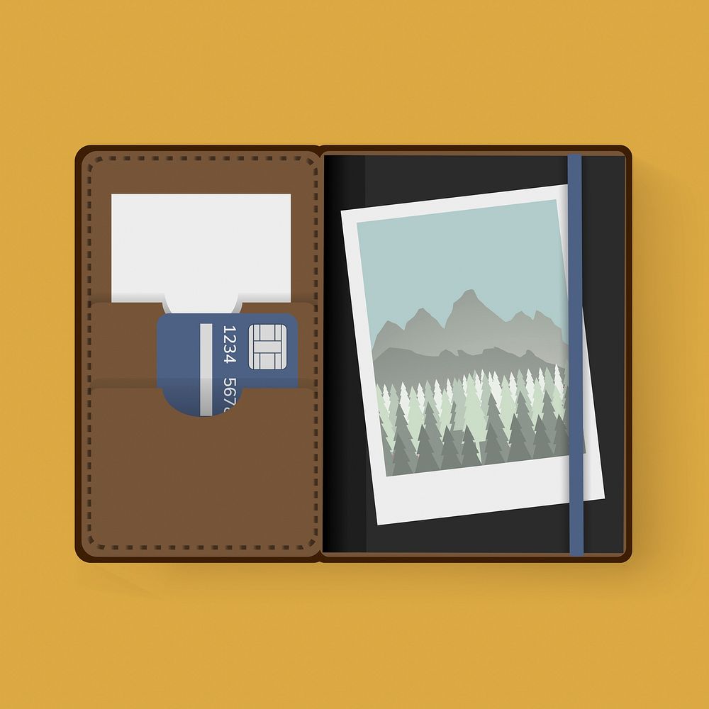 Photo and Card in Wallet Graphic Illustration Vector