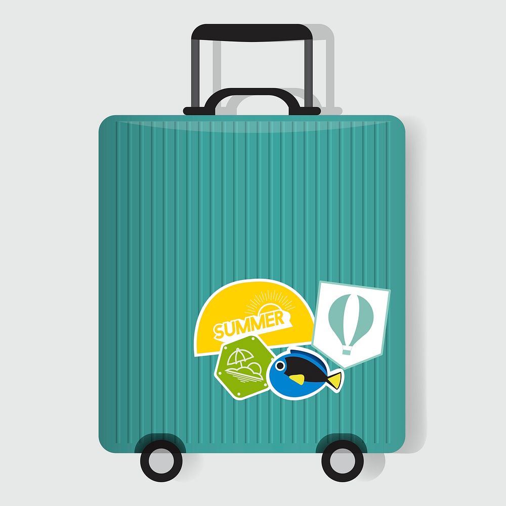 Green Travel Baggage Luggage with Stickers Vector Illustration