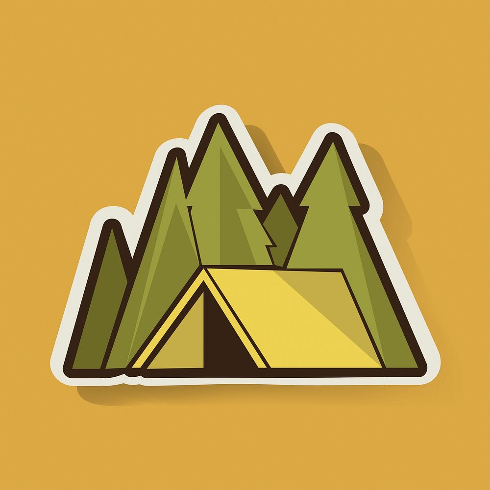 Yellow Tent with Pine Trees Camping Graphic Illustration Vector