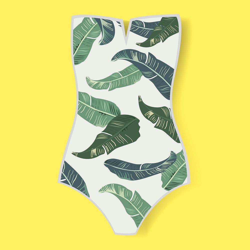 Woman swimwear with green leaves print vector illustration