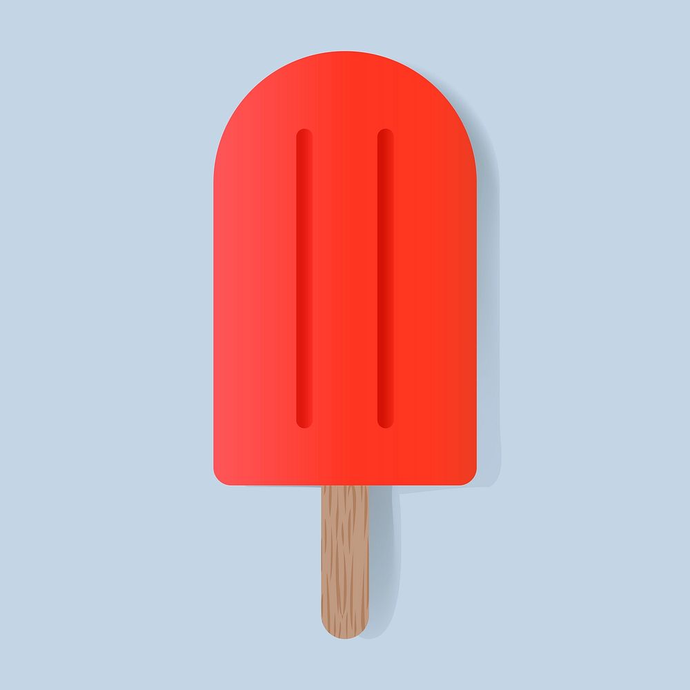 Red Frozen Ice Cream with Wooden Stick Vector Illustration