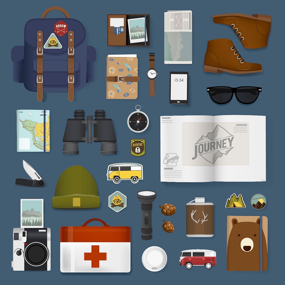 Illustration of traveling pack set