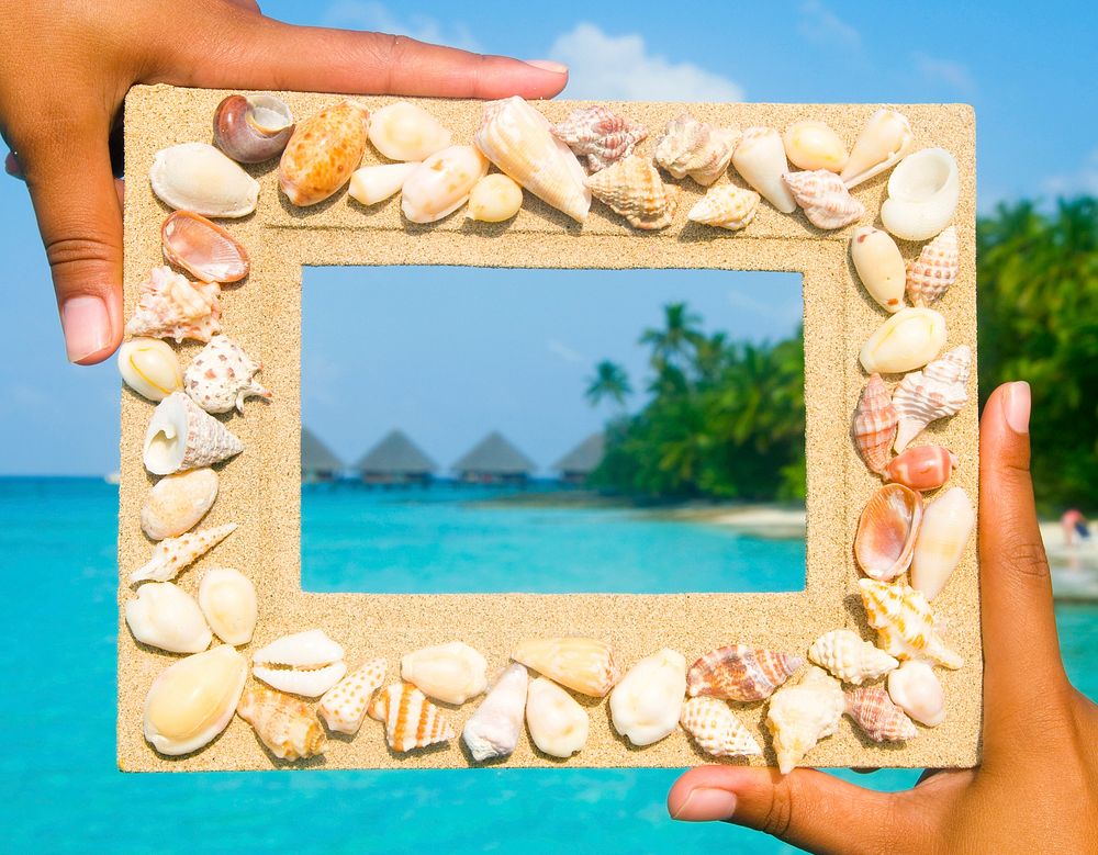 Sand picture frame for copy space.