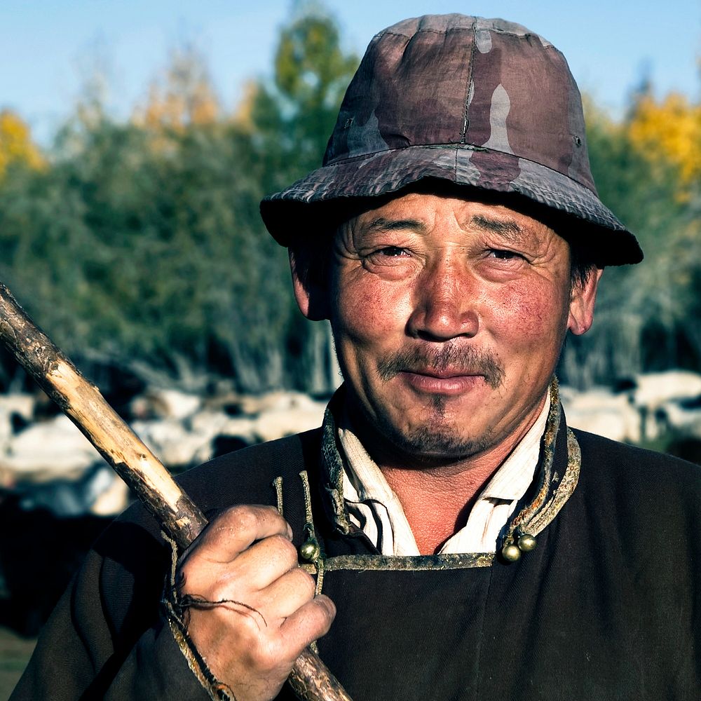 Portrait of Mongolian Man Famer Concept