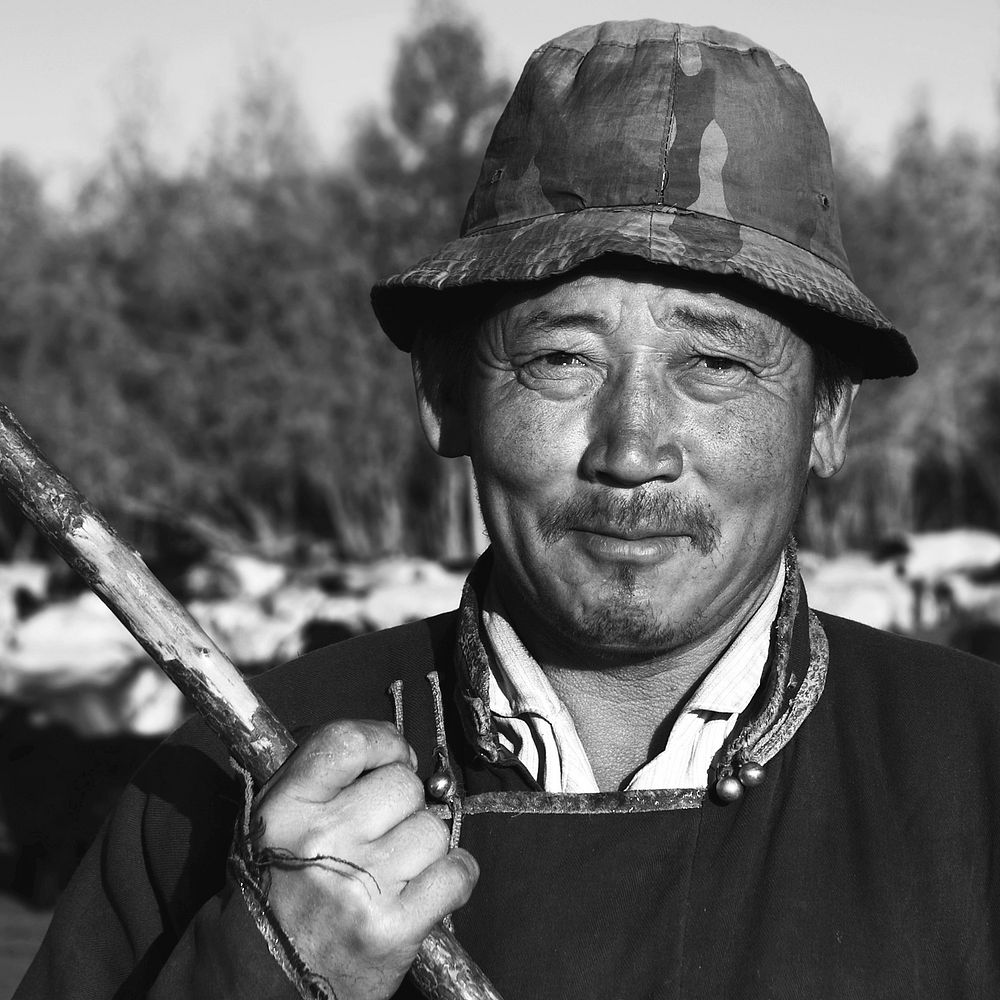 Portrait of Mongolian Man Famer Concept