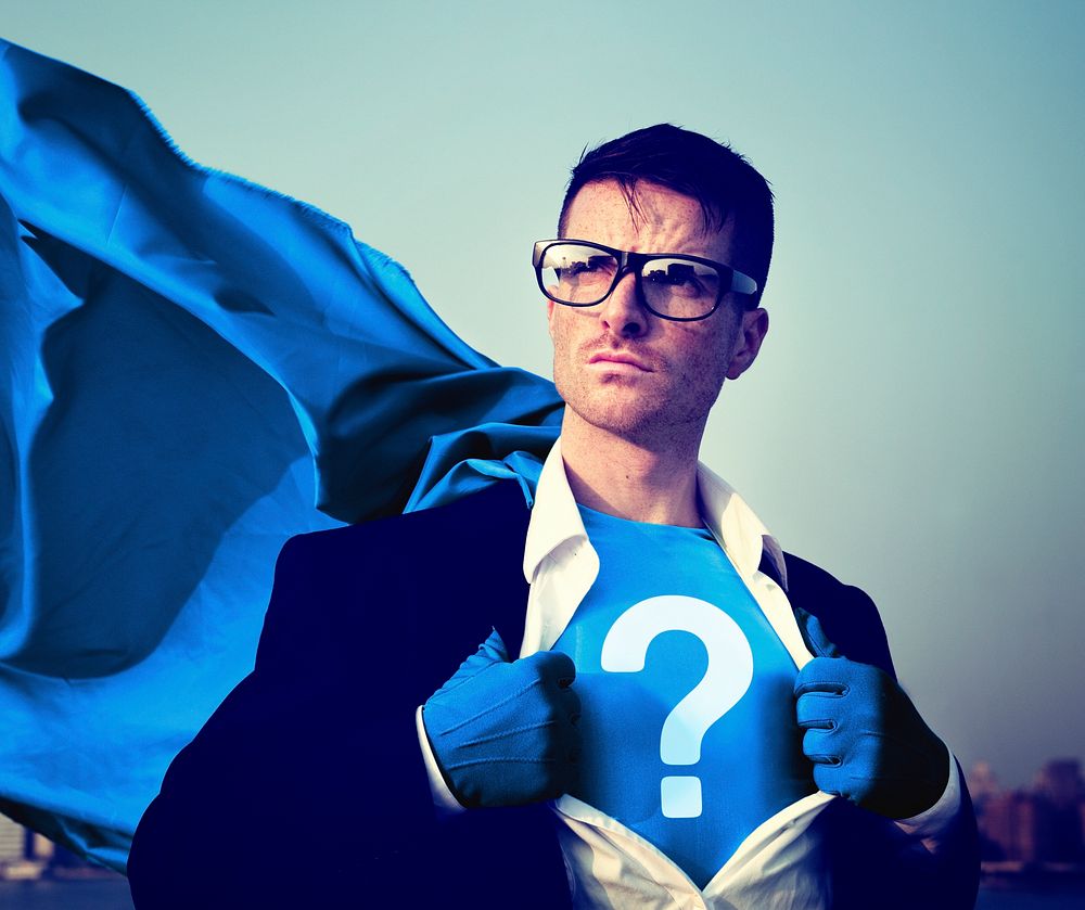Strong Superhero Businessman Question Mark Concepts