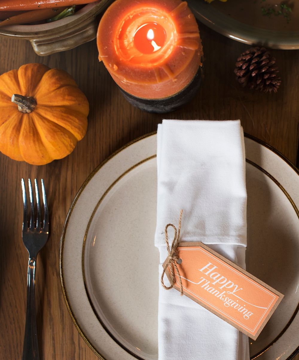 Pumpkin Plate Candle Thanksgiving Table Setting Concept