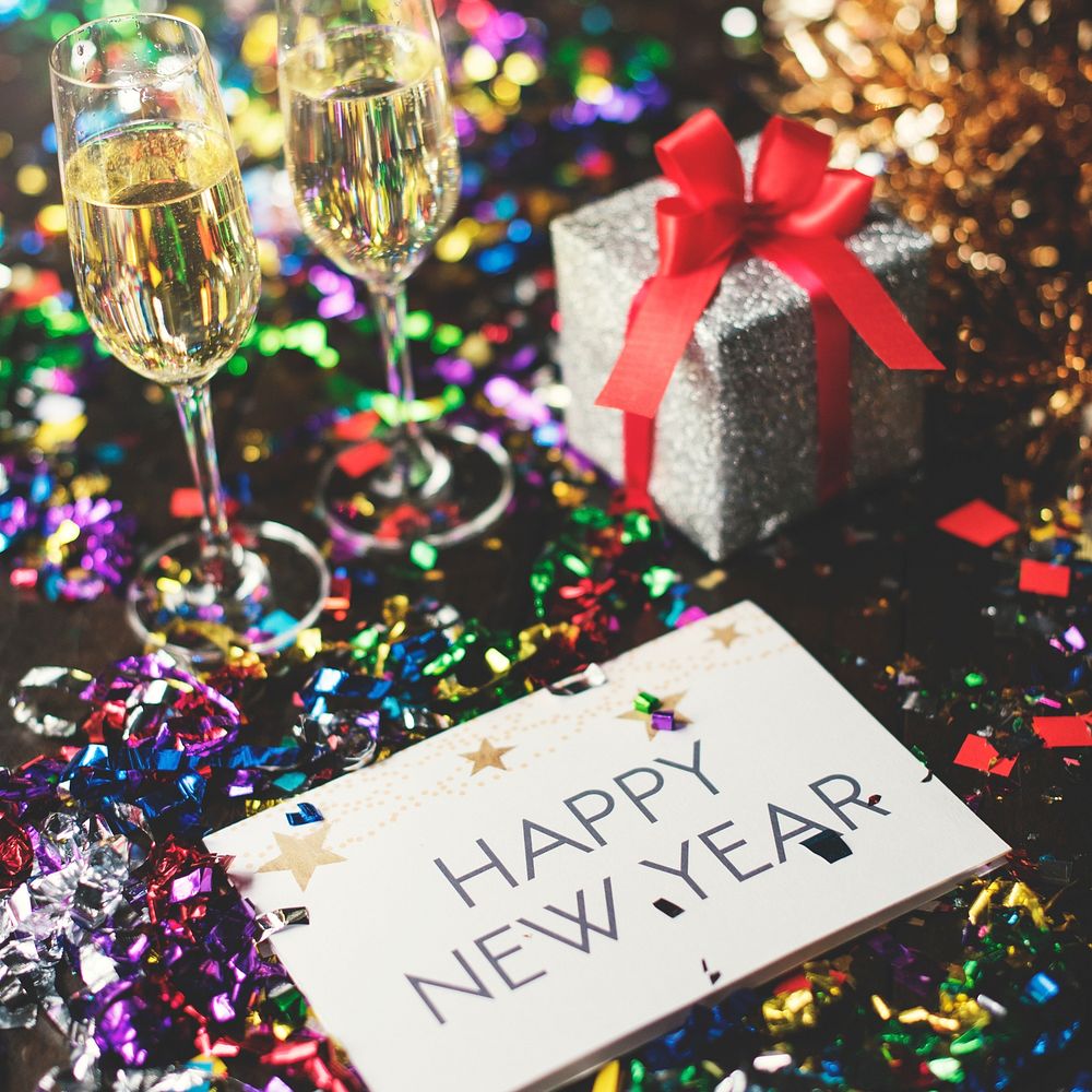 Happy new year word on card holiday celebration
