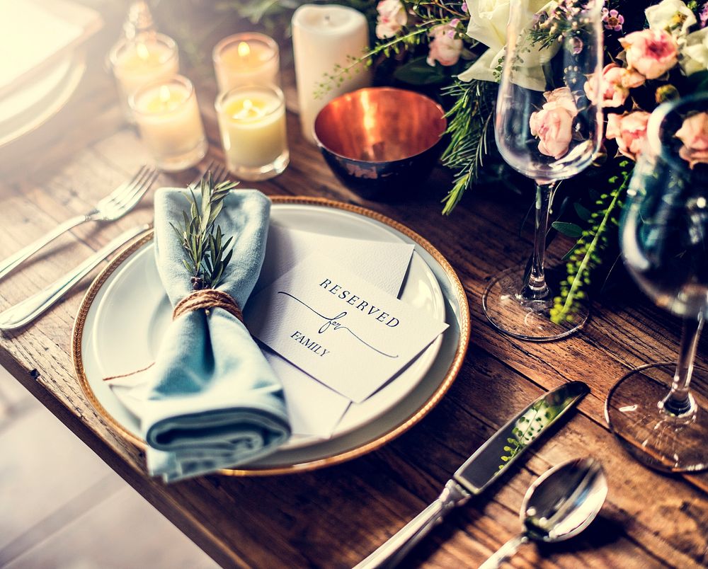 Elegant Restaurant Table Setting Service for Reception with Rese