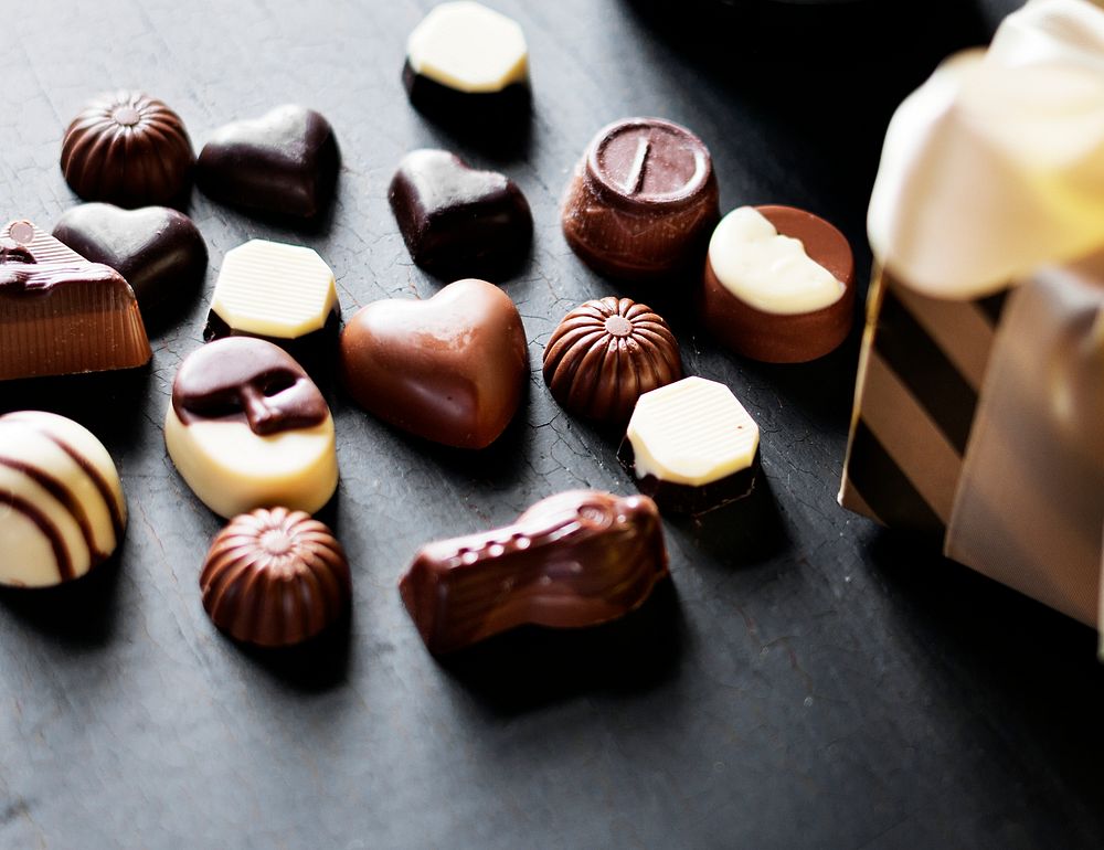Closeup of variety chocolates collection