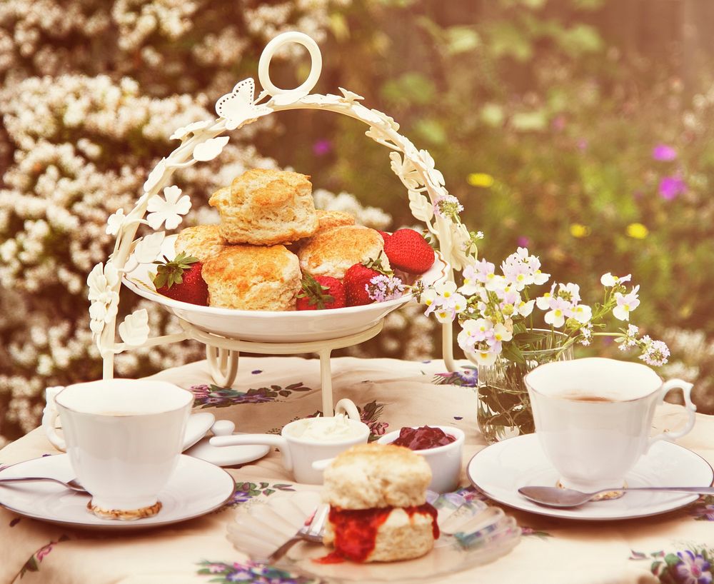 Tea Break Scone Strawberry Jam Garden Outdoors Concept