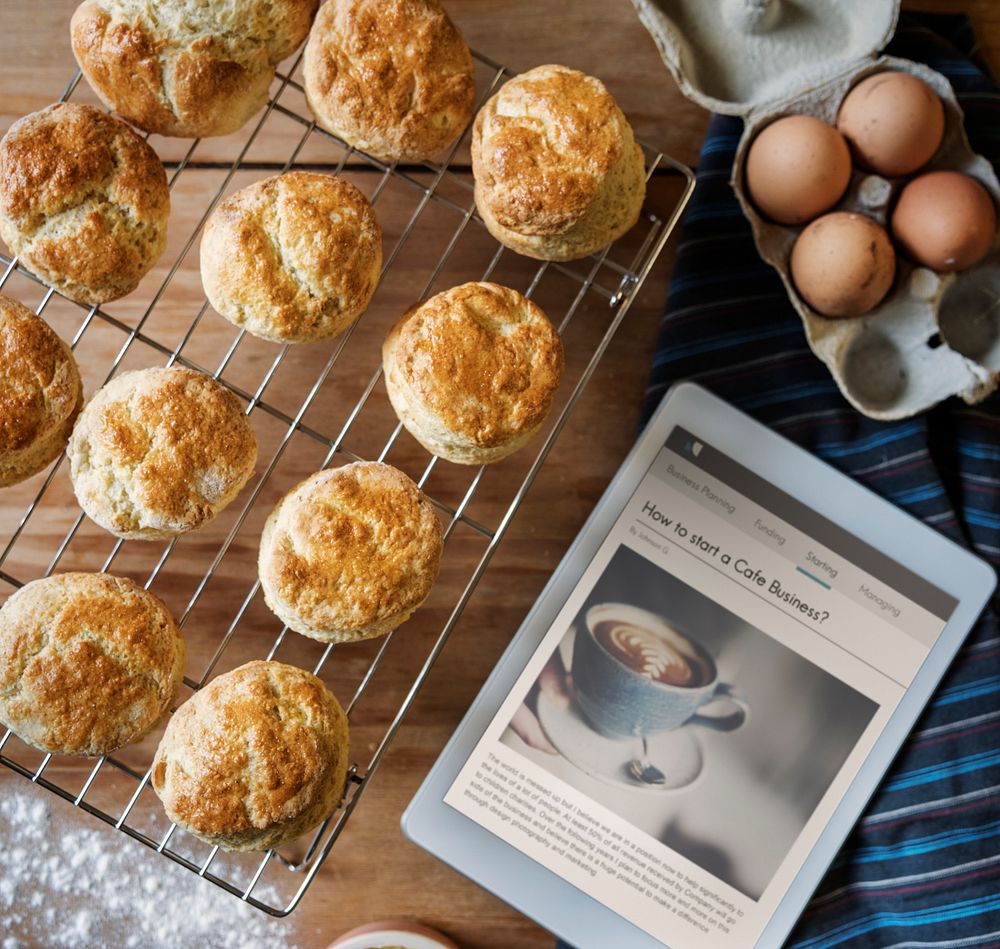 Baked Scone Pastry Eggs Digital Tablet Concept