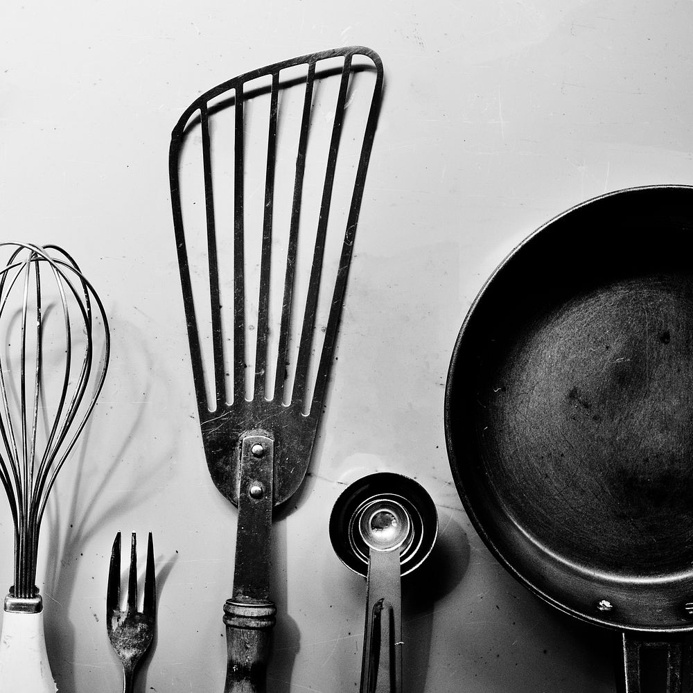 Kitchenware equipment set in the row