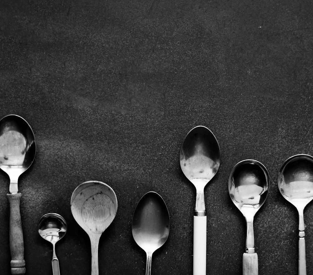 Different kind of spoon isolated on background