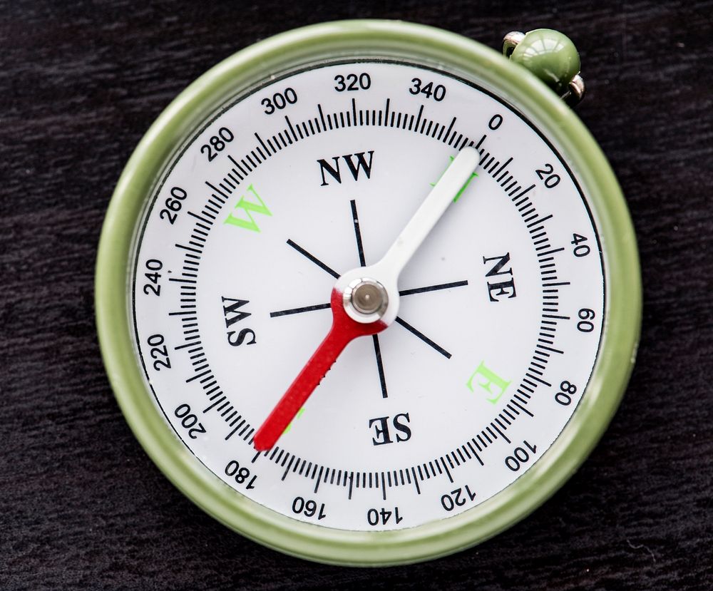 Closeup of compass navigation tool isolated