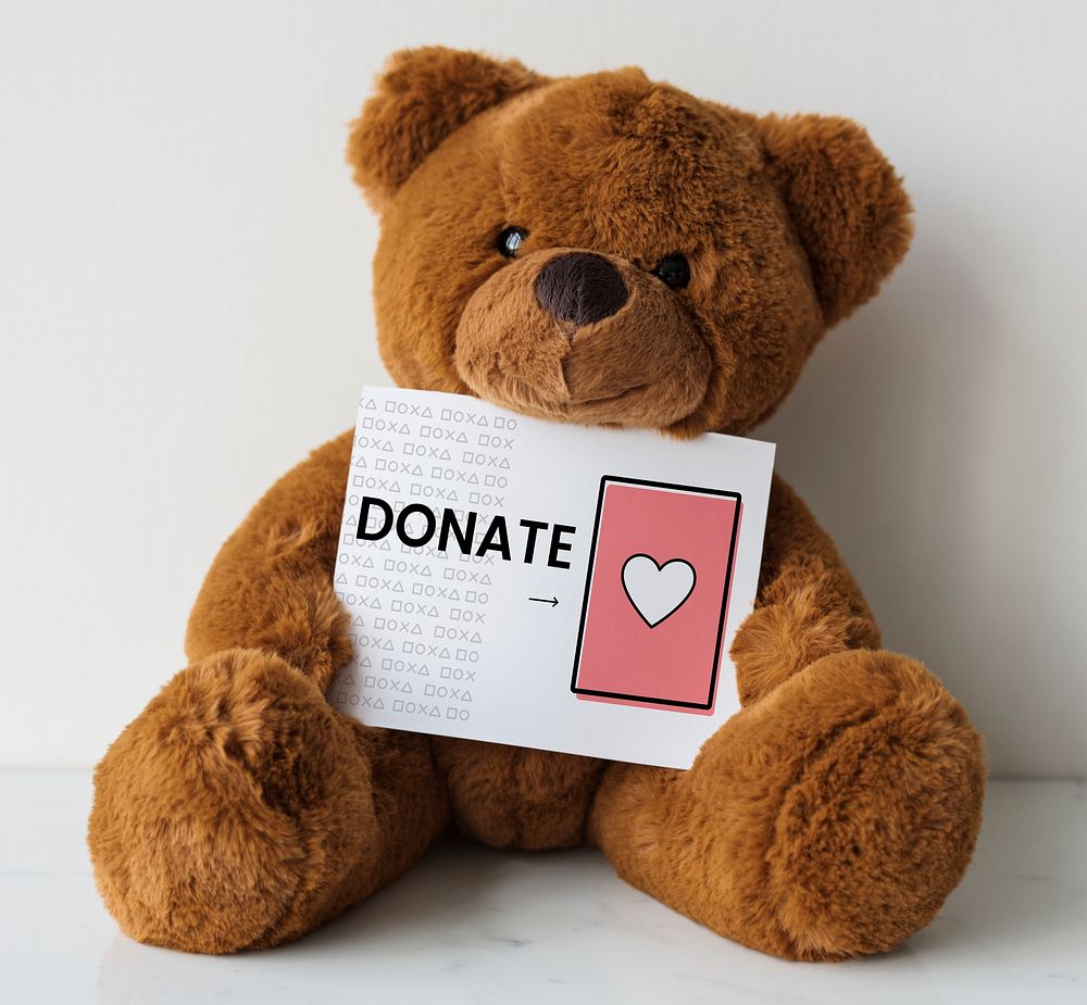 Bear doll with a donation card 