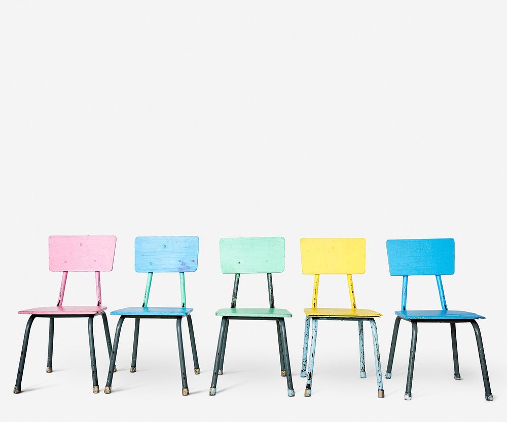 Colorful chair is on a row.