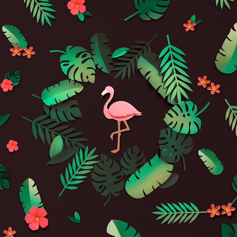 Flamingo Nature Papercraft Leaves Plants