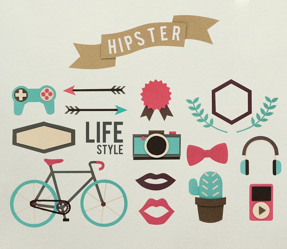 Hipster lifestyle paper craft collection