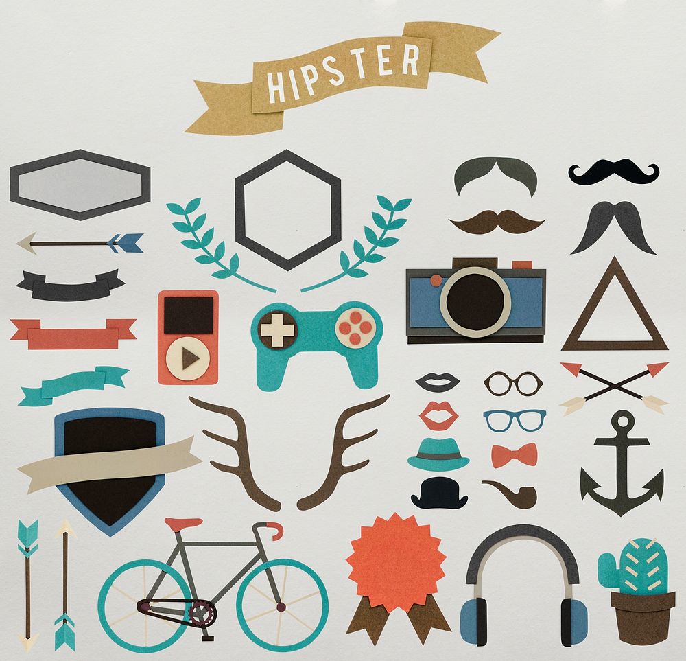 Hipster lifestyle paper craft collection