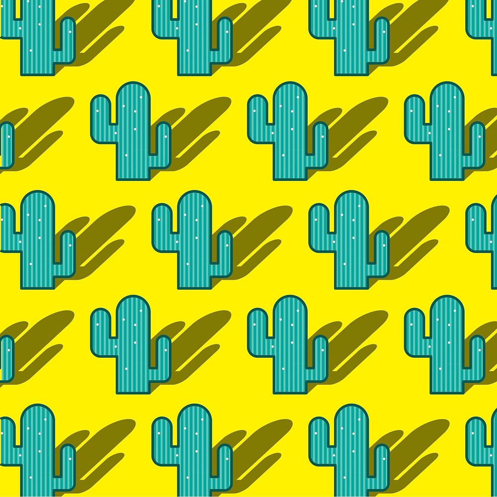 Set of graphic illustration cactus collection with shadow on yellow background