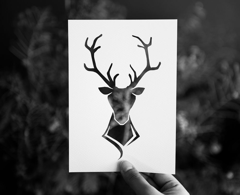 Hand Hold Deer with Antlers Paper Carving with Nature
