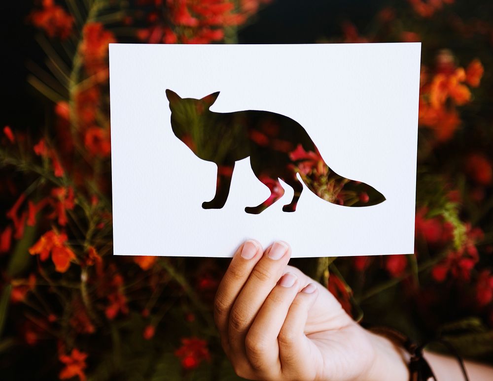 Hand Hold Fox Paper Carving with Nature Background