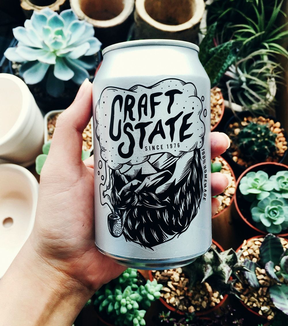 Hand holding craft state beer can 