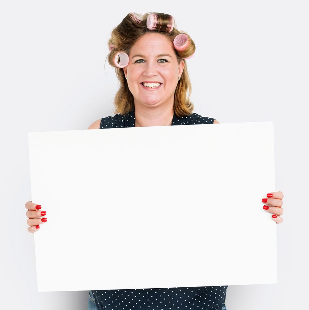 Woman Hair Roller Smiling Banner Copy Space