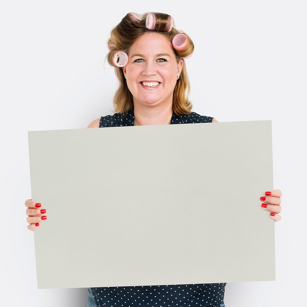 Woman Hair Roller Smiling Banner Copy Space