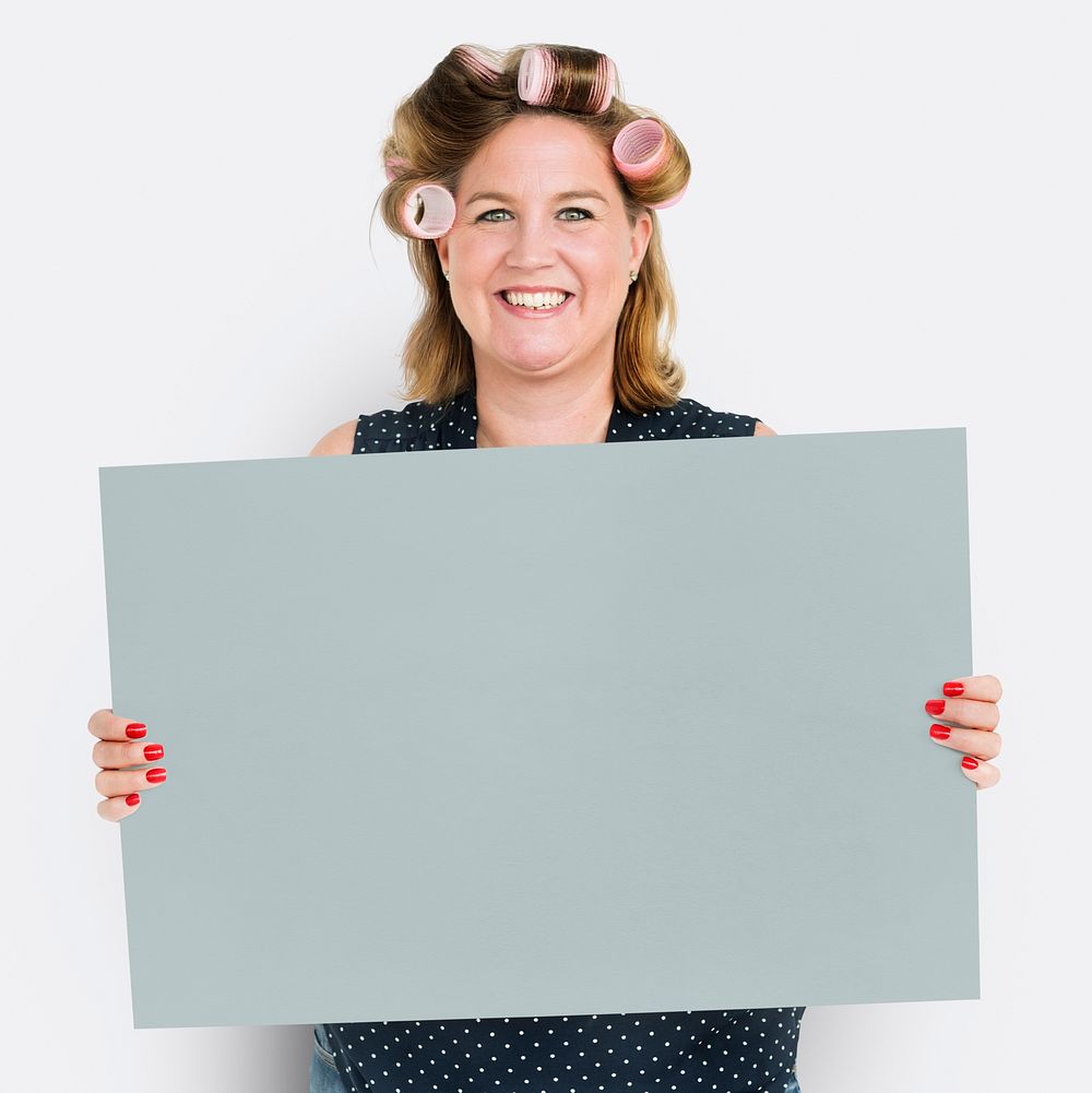 Woman Hair Roller Smiling Banner Copy Space