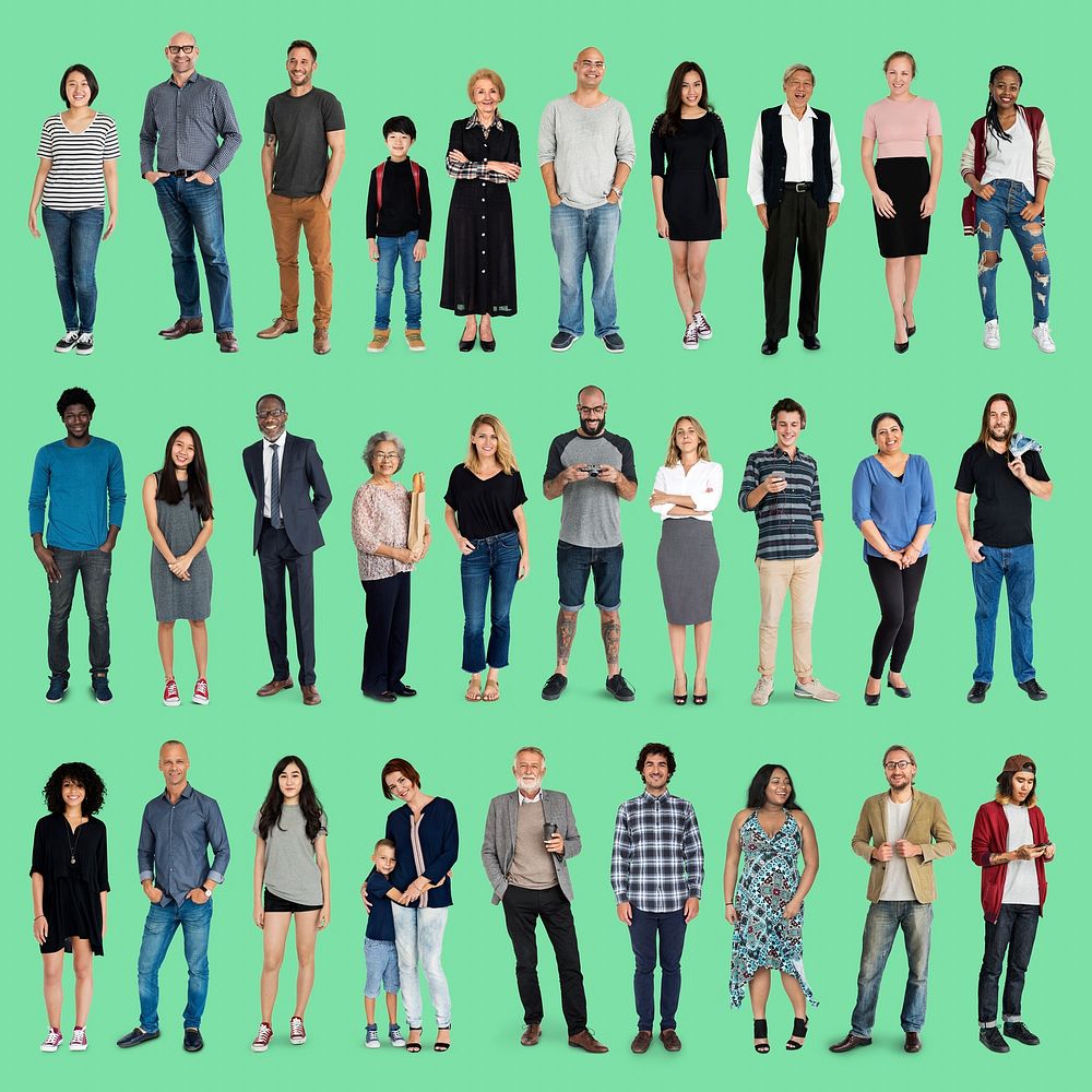 Diversity People Set Gesture Standing Together Studio Isolated