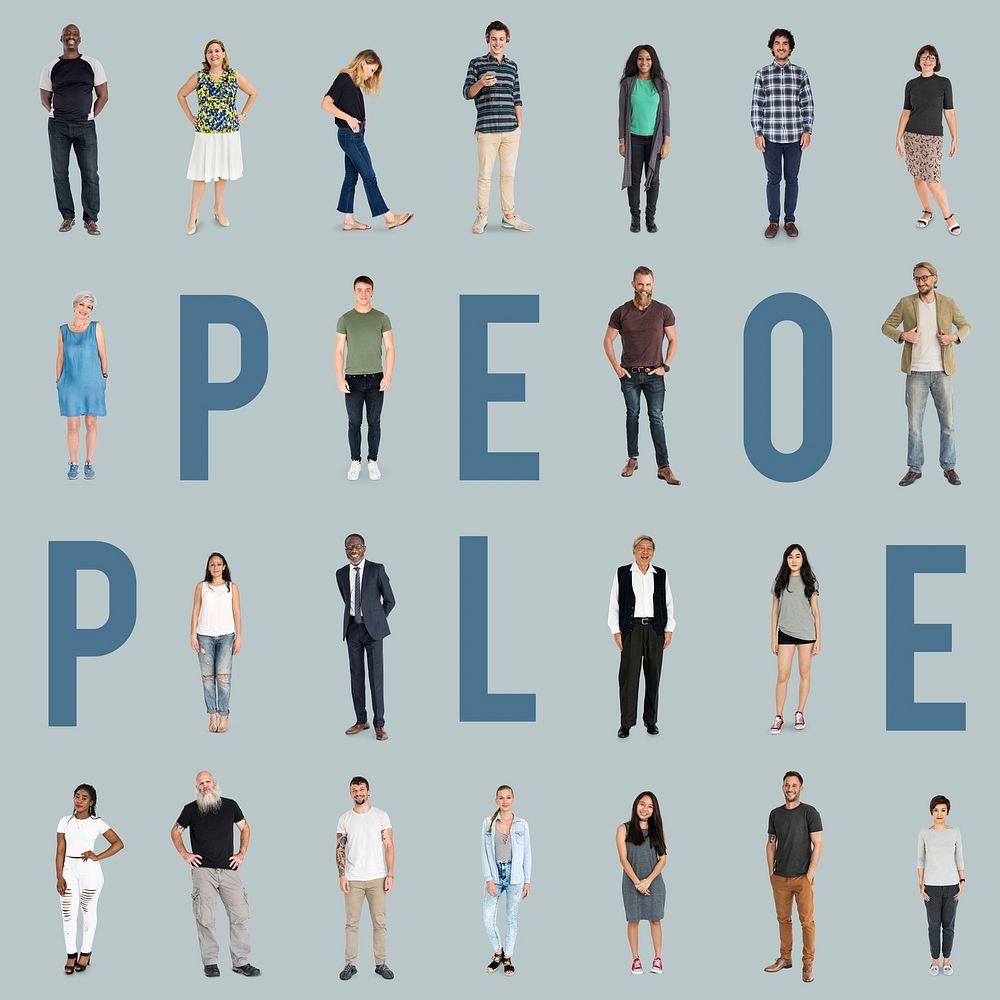 Various of diversity people full body standing with smiling on background